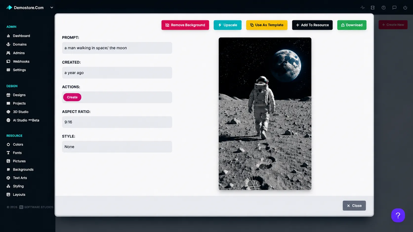 AI Studio configuring prompts and style presets for AI design tools