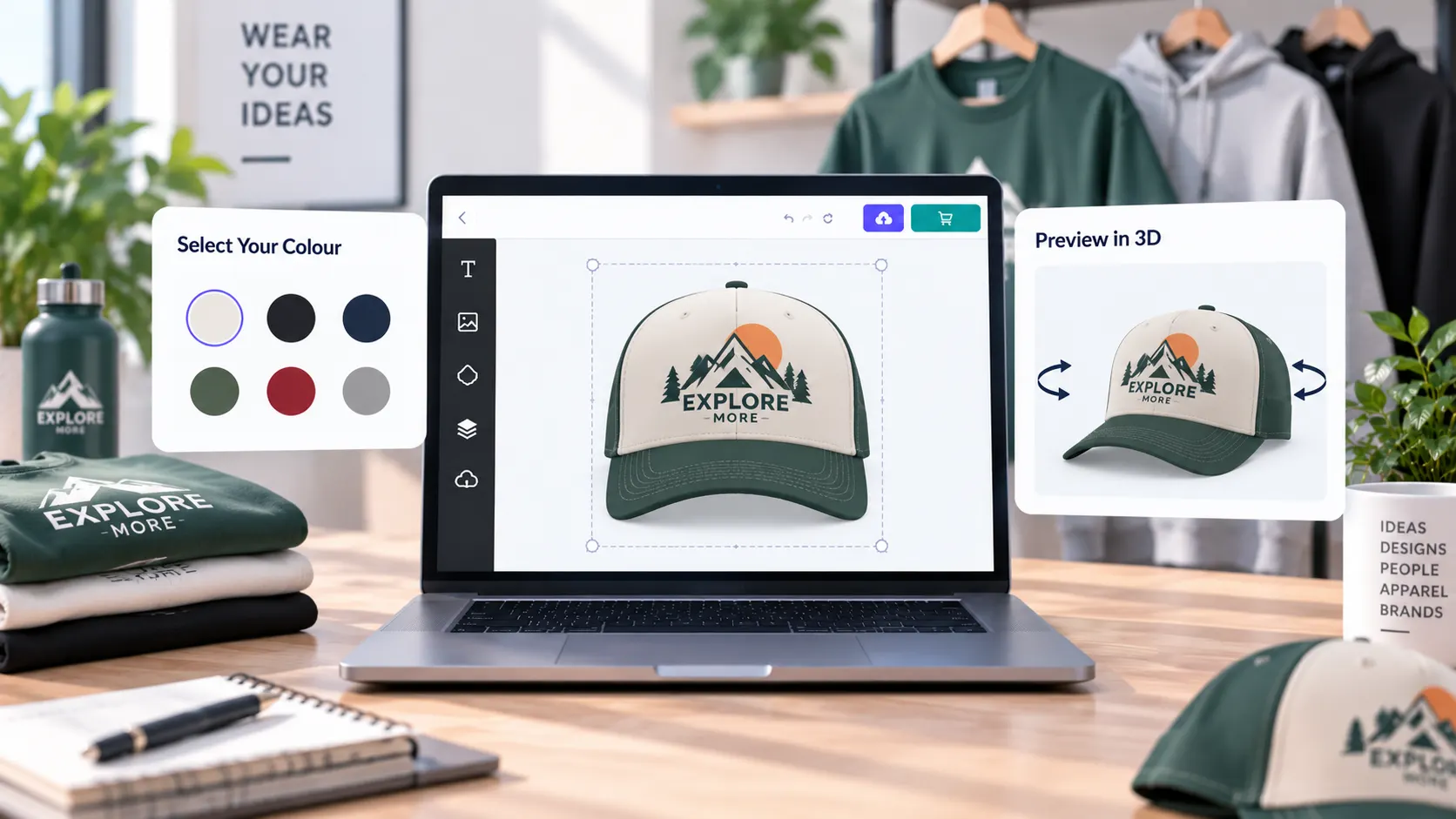 PitchPrint apparel design interface with hoodie and t-shirt templates