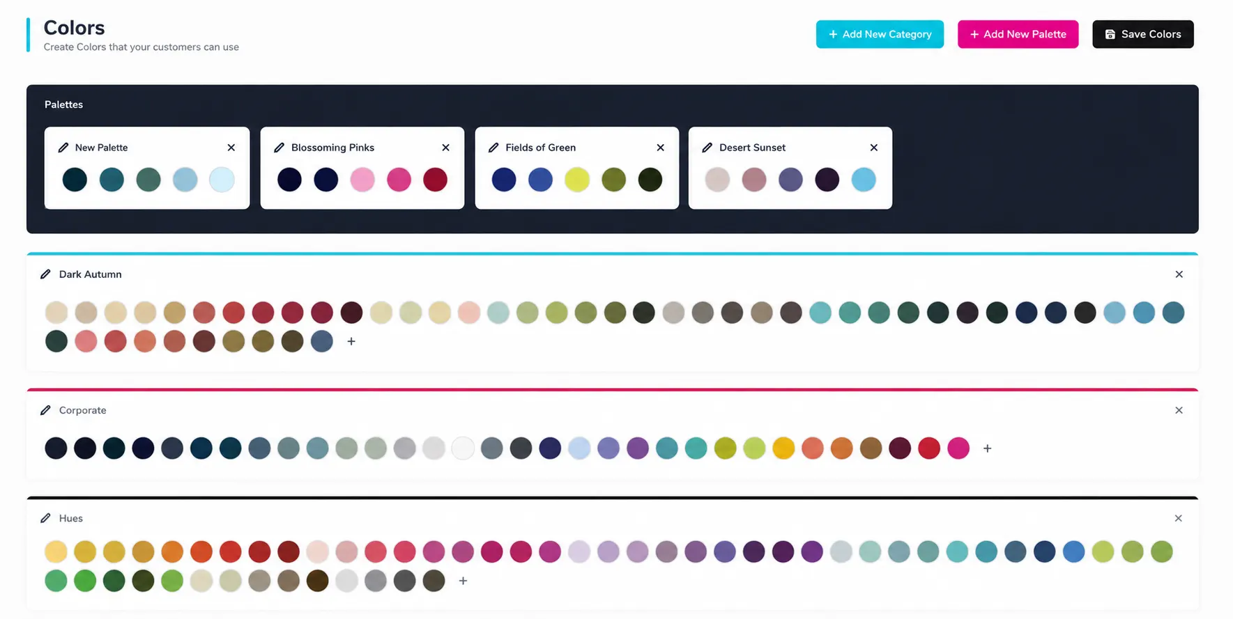Color category management in PitchPrint Colors