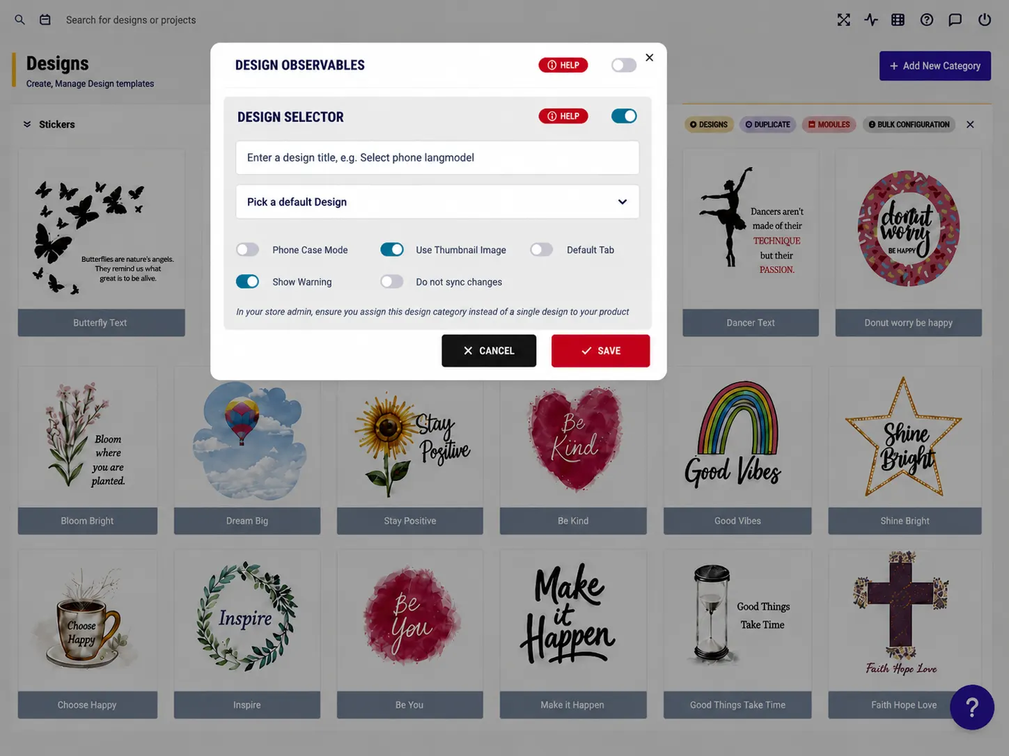 PitchPrint Design Selector module interface