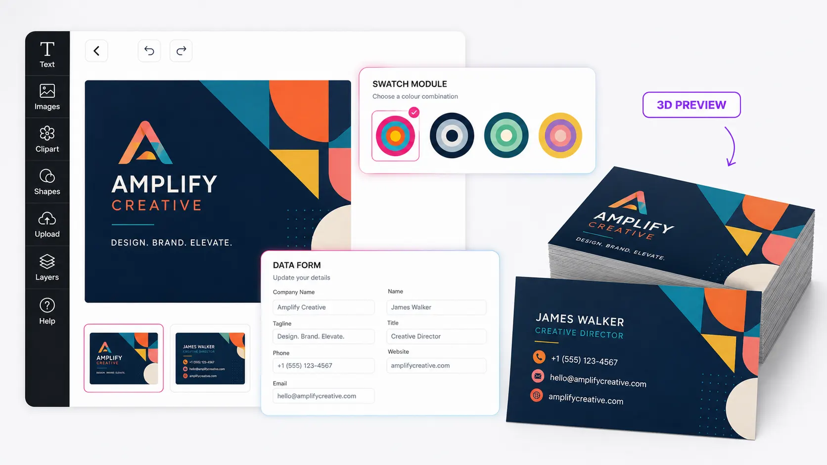 PitchPrint web-to-print editor customizing a stationery product with live preview