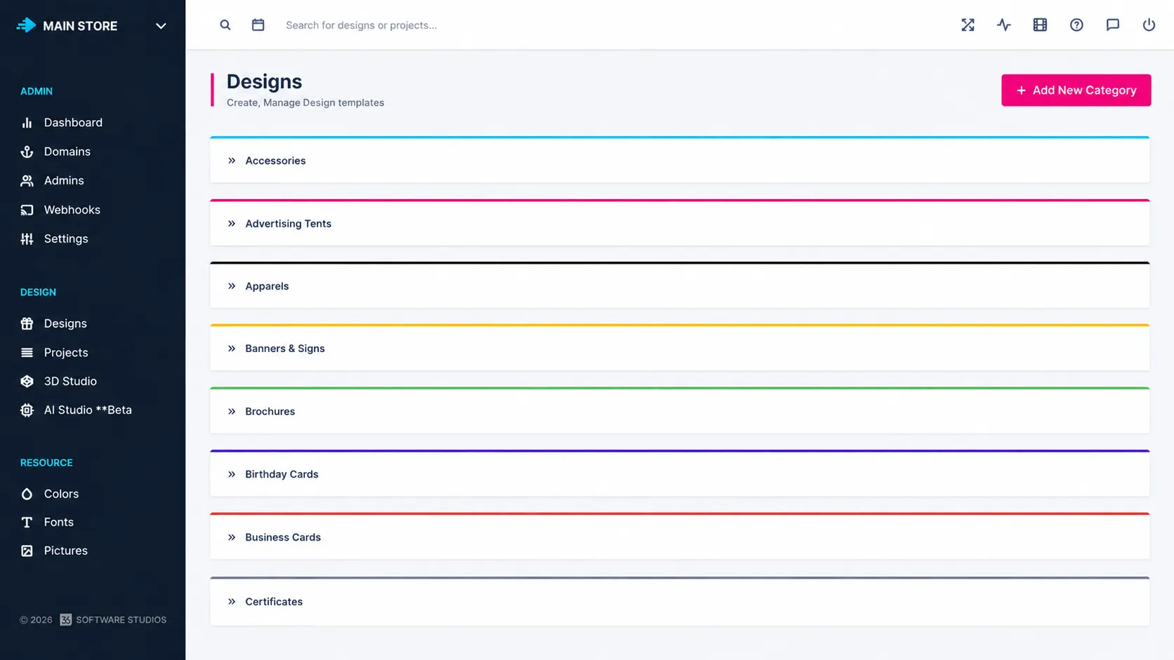 Design template library showing reusable product templates