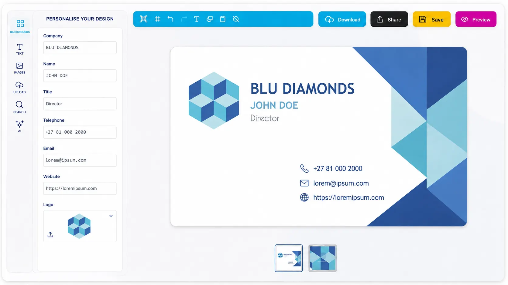 Online Design Editor preview