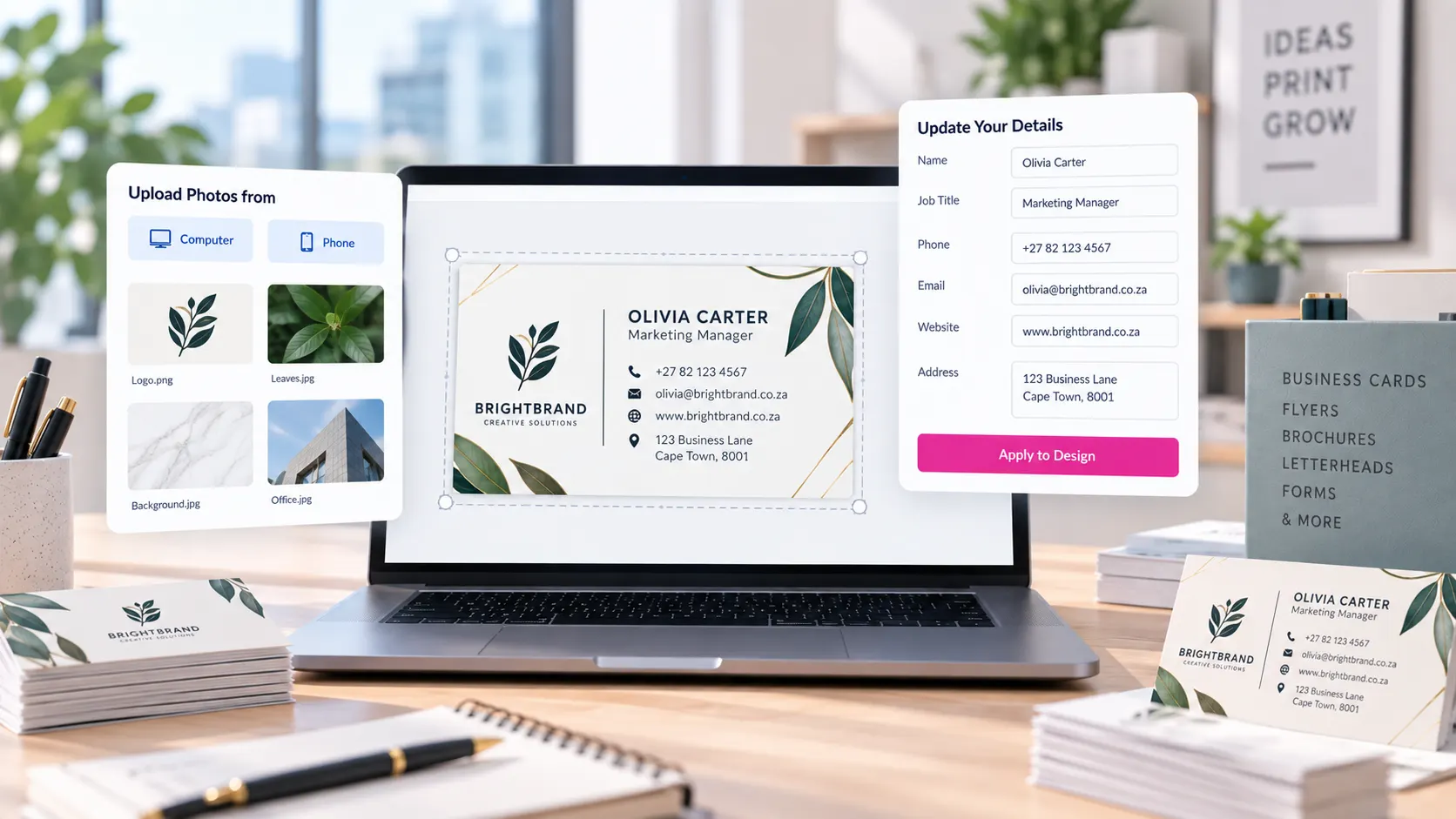 Personalized stationery products created with PitchPrint