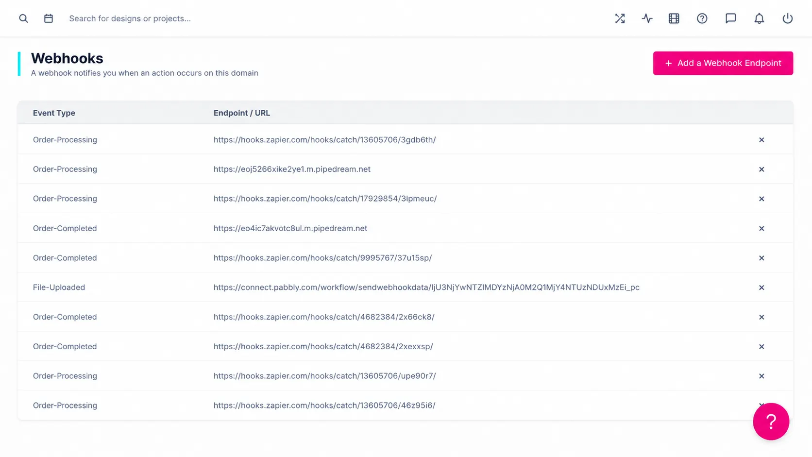 Webhooks connecting PitchPrint to CRMs and fulfillment systems for automated workflows