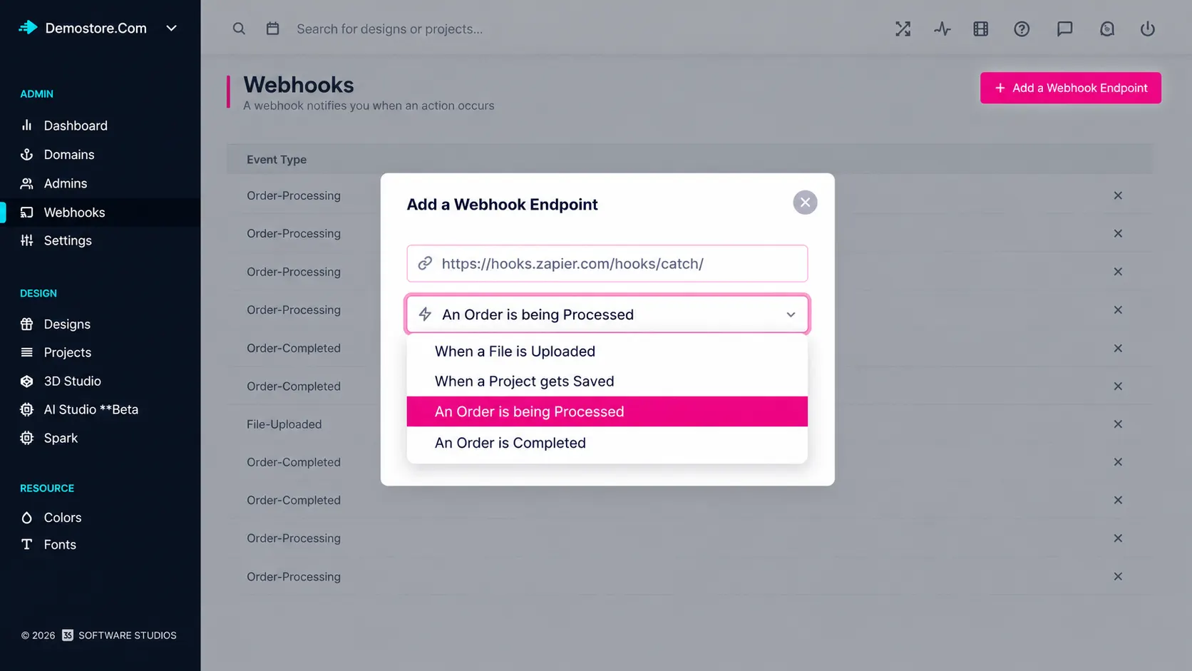 Webhooks sending real-time event data from PitchPrint to connected systems