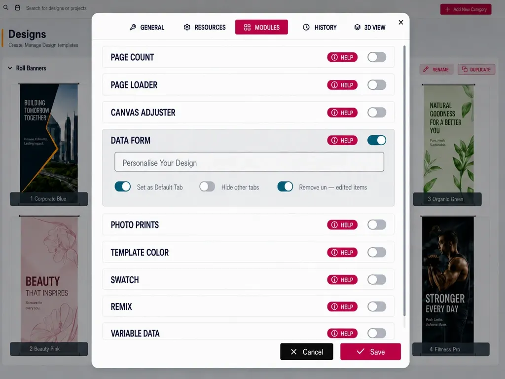PitchPrint Data Form module interface