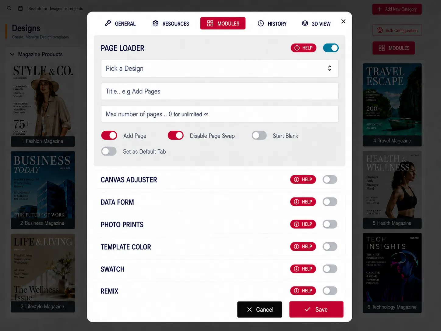 PitchPrint Page Loader Module interface