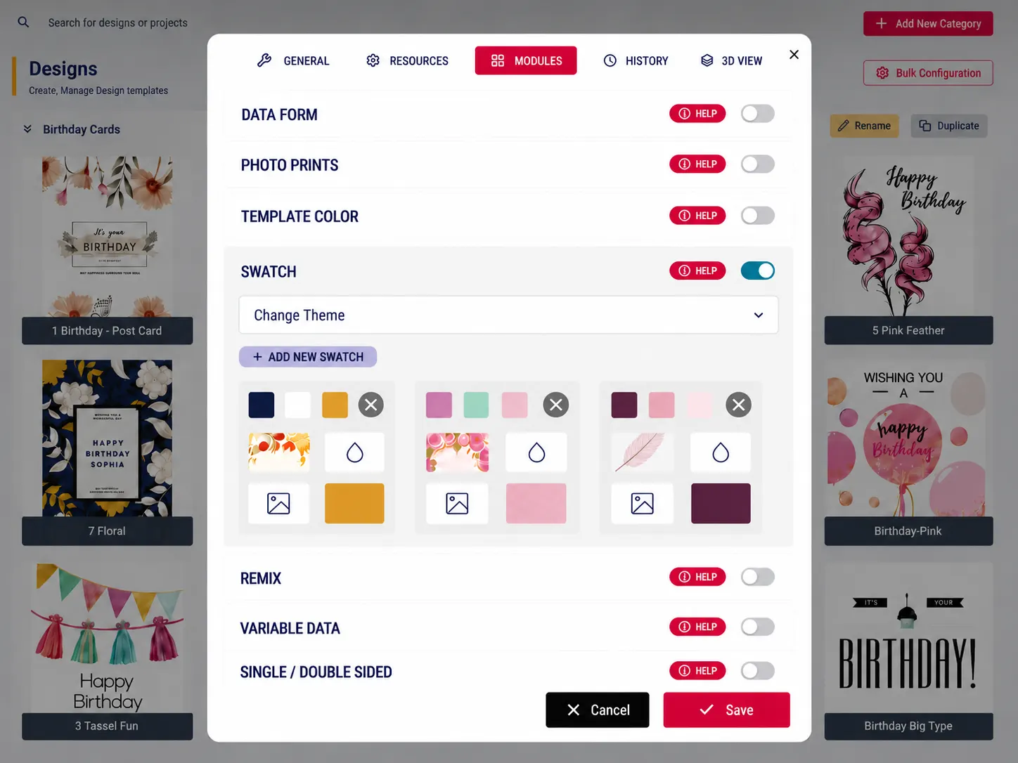 PitchPrint Swatch Module interface