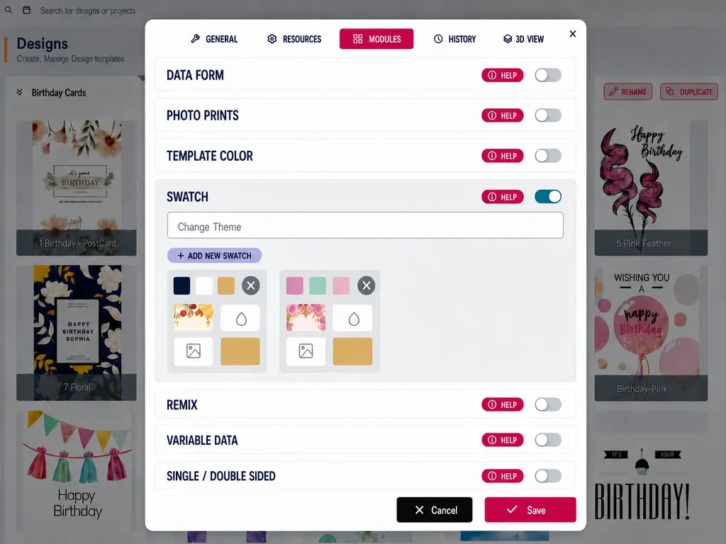 PitchPrint Swatch Module interface