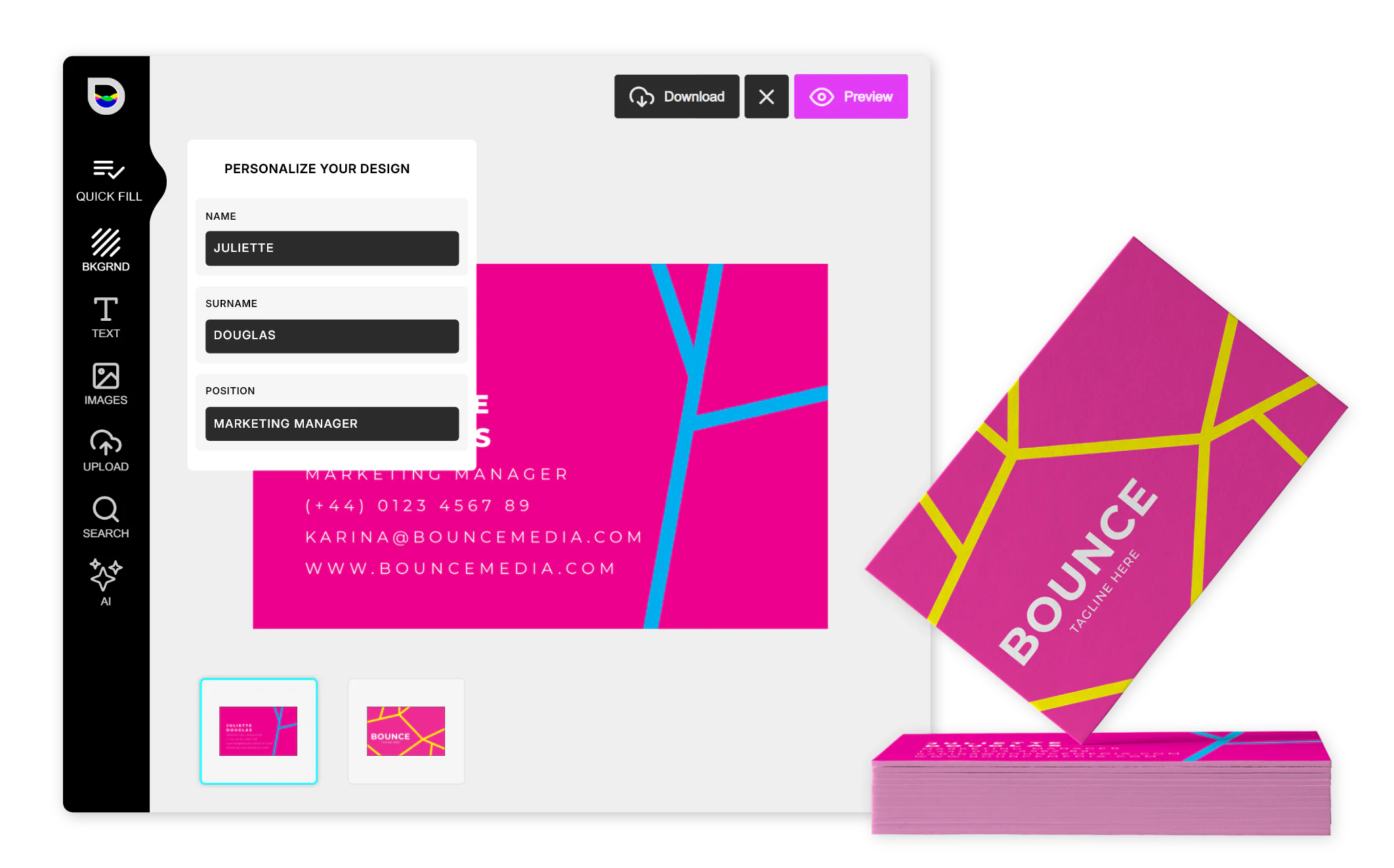 PitchPrint web-to-print product customization interface preview